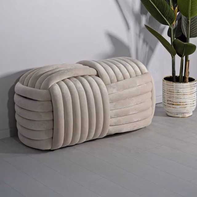 Panca Calcea DMORA, Cassapanca multifunzione in velluto beige, L 90 x P 45 x H 45 cm