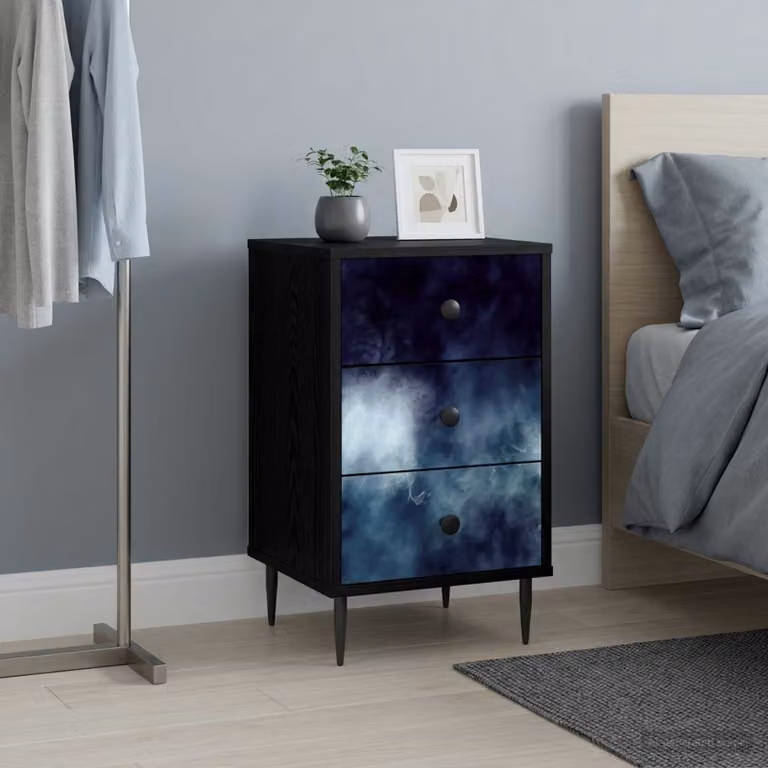 vidaXL Armadio da Notte RAALTE Rovere Nero L: 36 cm, P: 33 cm, H: 61 cm