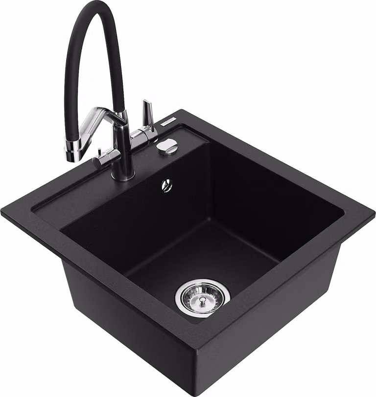 Mexen Vito lavello in granito a 1 vasca con miscelatore cucina Duo, nero - 6503-77-671701-07
