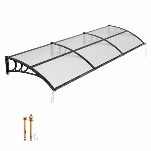 VEVOR Tettoia da Sole Pensilina per Porta d'Ingresso da Balcone 96,5 x 297,5 cm, Tettoia da Sole da Esterno per Finestre di Portici Balconi Cortile Giardino Protezione da Pioggia Neve Trasparente
