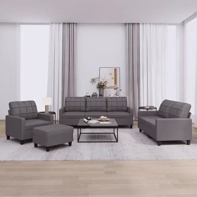 Set di Divani 4 pz con Cuscini Grigio in Similpelle 3201345