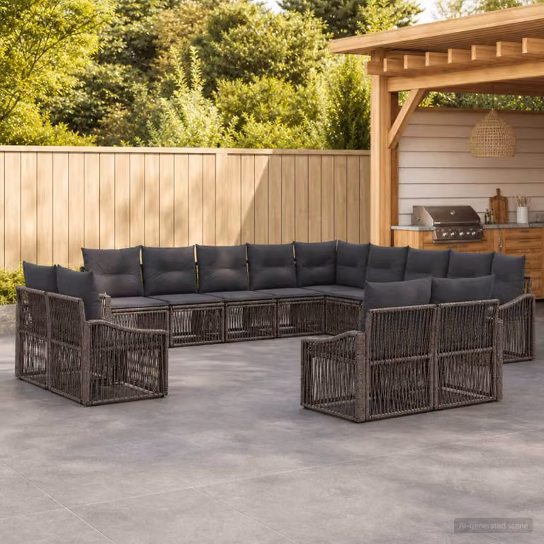 Set Divano da Giardino vidaXL 13 pz Grigio con Cuscini e Struttura in Metallo e Polyrattan a Forma di L