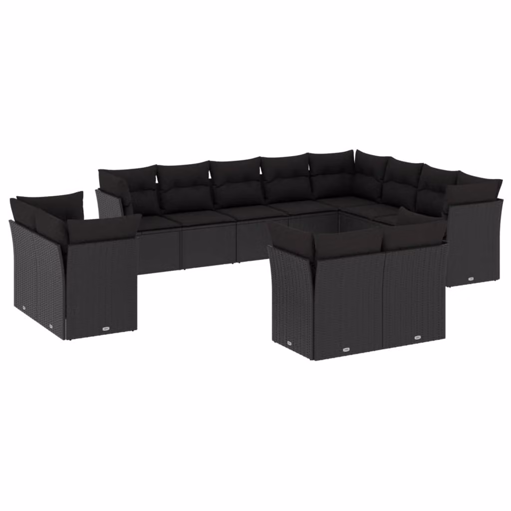 Set Divani da Giardino 12 pz con Cuscini Nero in Polyrattan