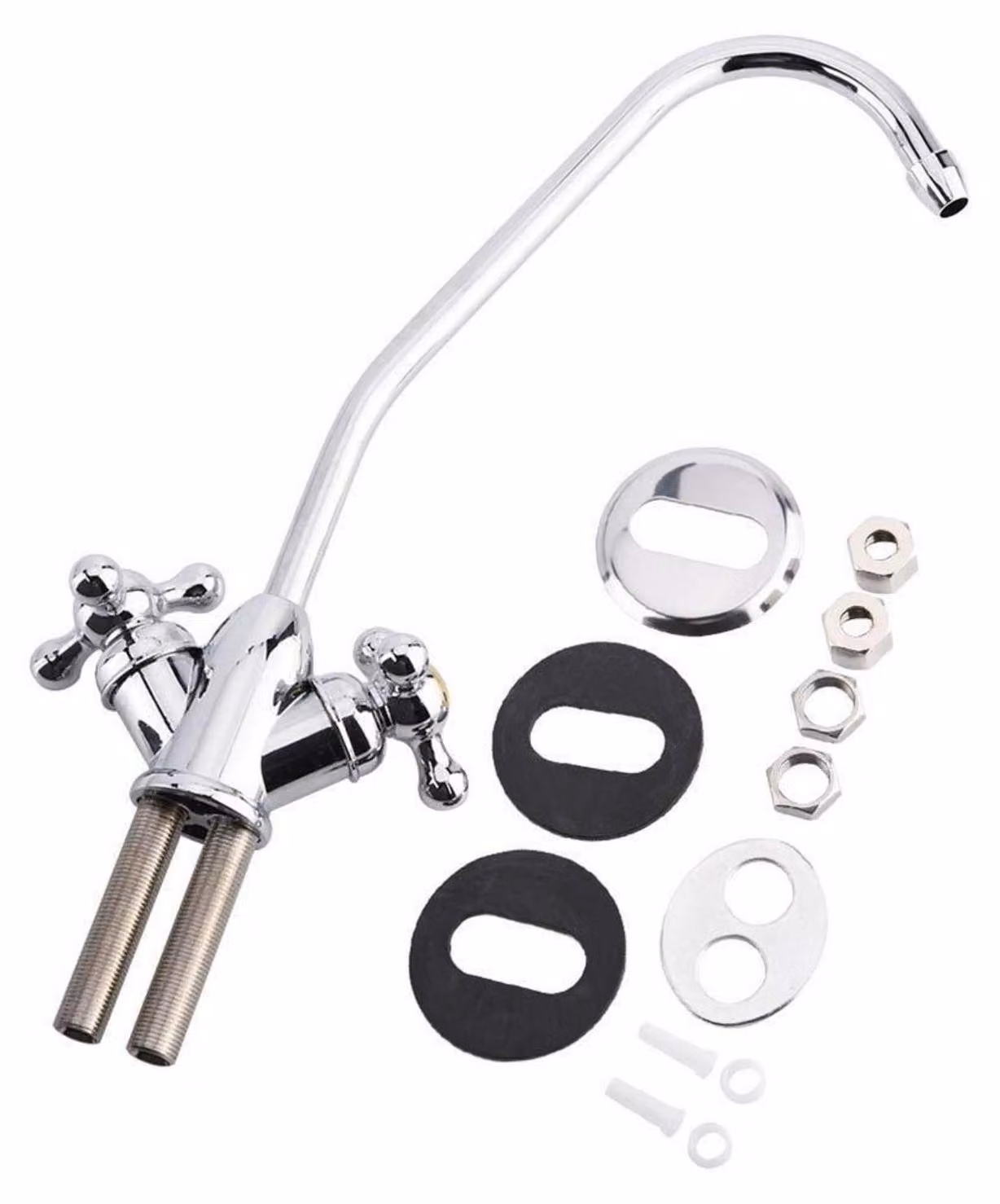 Rubinetto da cucina a due maniglie, raccordo da 1/4 di pollice, realizzato in lega di zinco con finitura cromata, compatibile con sistemi di filtraggio dell'acqua potabile a osmosi inversa