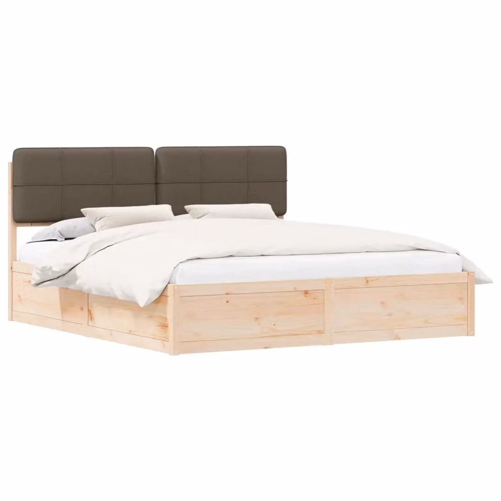 Letto con Testiera Rivestita in Tessuto Beige e Struttura in Pino Massello vidaXL L/P: 180 x 200 cm – 2