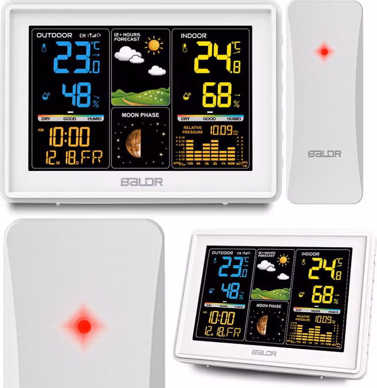 Stazione meteo digitale con display termometro sensore da esterno BD-907 bianco