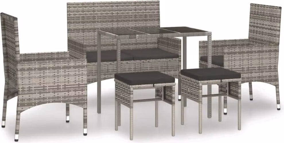 Set Divani da Giardino 6 pz con Cuscini in Polyrattan Grigio