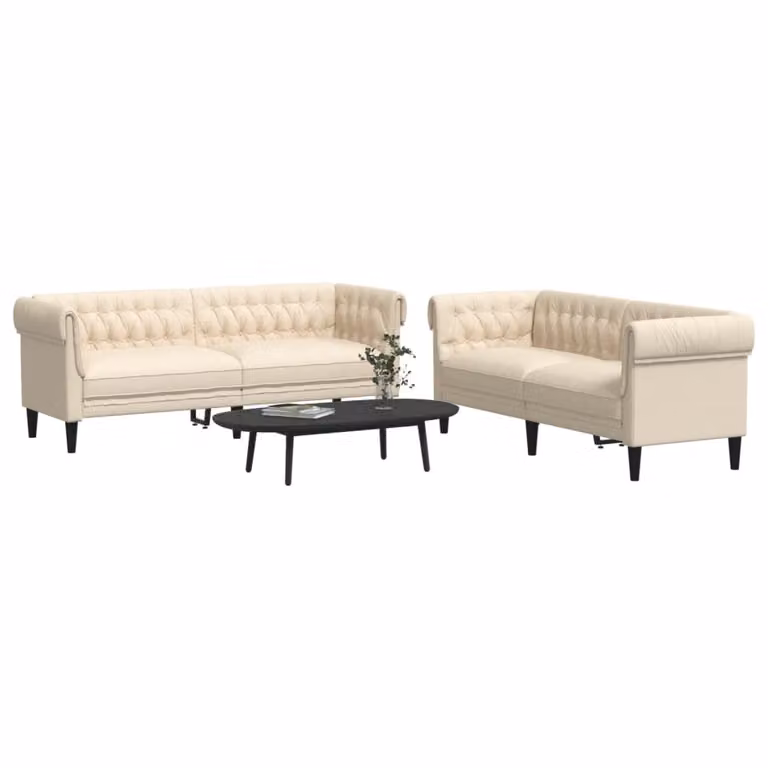 Set di 2 divani vidaXL moderni in tessuto beige con struttura in legno e cuscini inclusi