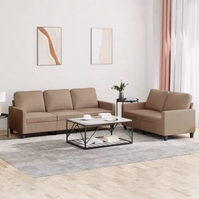 Set di divani vidaXL composto da un divano a 2 posti e un divano a 3 posti in similpelle beige con cuscini inclusi per il tuo soggiorno – 1
