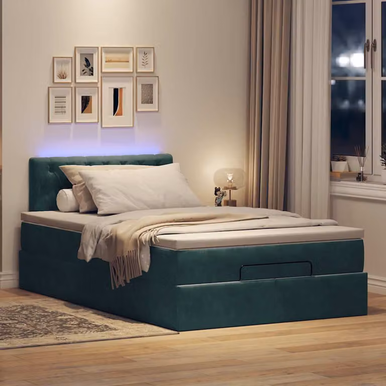 Maison Exclusive - Letto ottomano con materasso e LED verde scuro 120x190 cm velluto