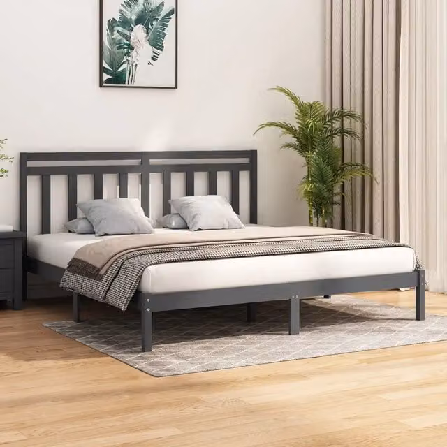Letto con giroletto vidaXL in legno massello di pino grigio 200x200 cm
