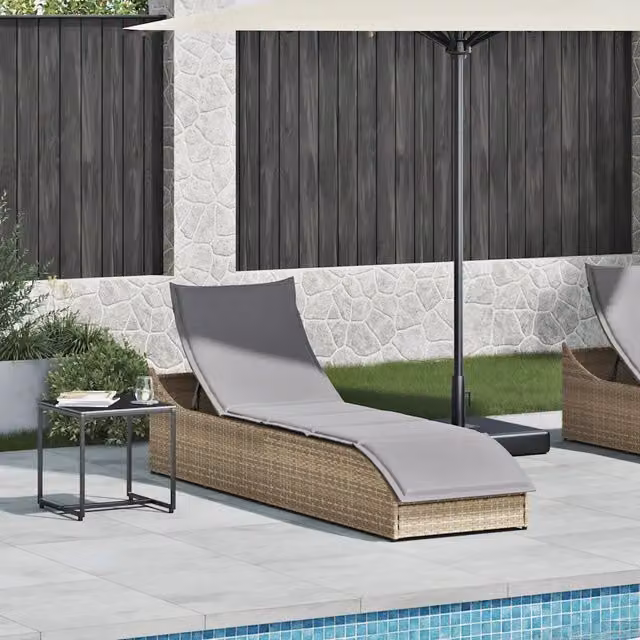 Lettino Prendisole Pieghevole con Cuscino e Portaoggetti Beige 4104223