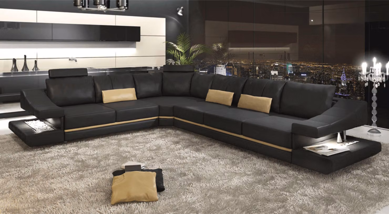 Wohnzimmer Textil L-Form Sofas Schwarz Ecksofa Couch Polstermöbel Schlafsofa