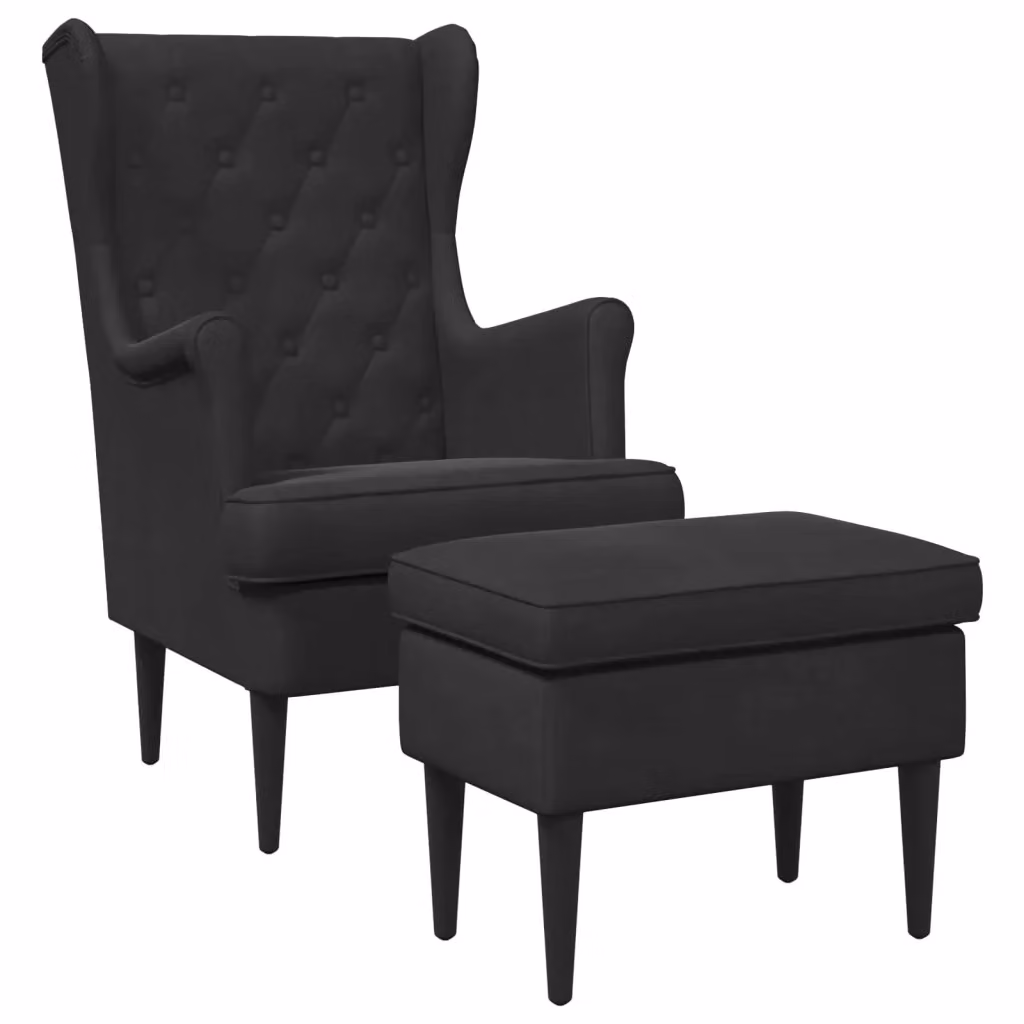 Set di Poltrona con Ottoman vidaXL in Velluto Nero per Soggiorno – 2