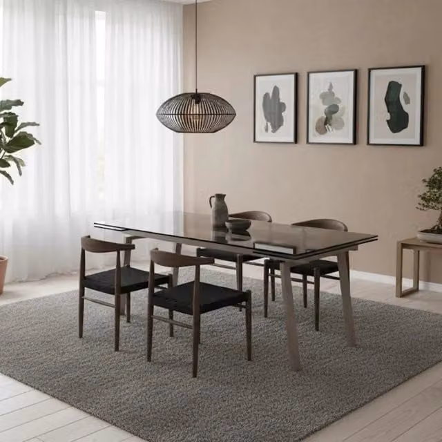 Tavolo da pranzo rettangolare allungabile Jackson Duzzle in vetro temperato trasparente con gambe in metallo grigio L: 140-200 cm, P: 80 cm, H: 76 cm