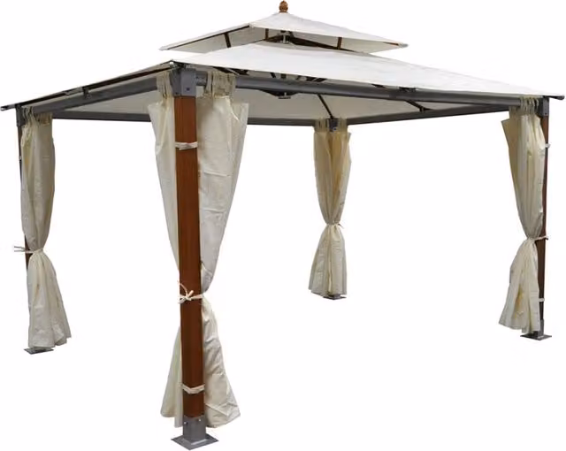 Gazebo da giardino moderno Samira in legno e metallo beige e bianco L: 300 cm, P: 300 cm, H: 305 cm