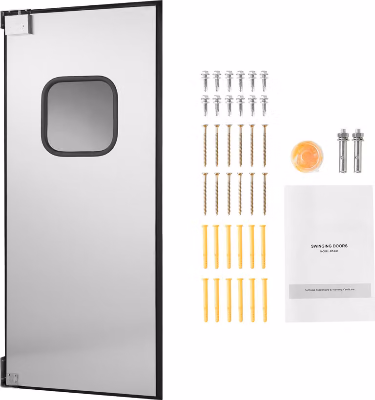 SucceBuy porta a battente 917 x 78 x 2133 mm, pannello singolo, adatta per aperture di 91 x 213 cm, porta in acciaio inox per applicazioni commerciali con ferramenta e accessori, perfetta per uso domestico