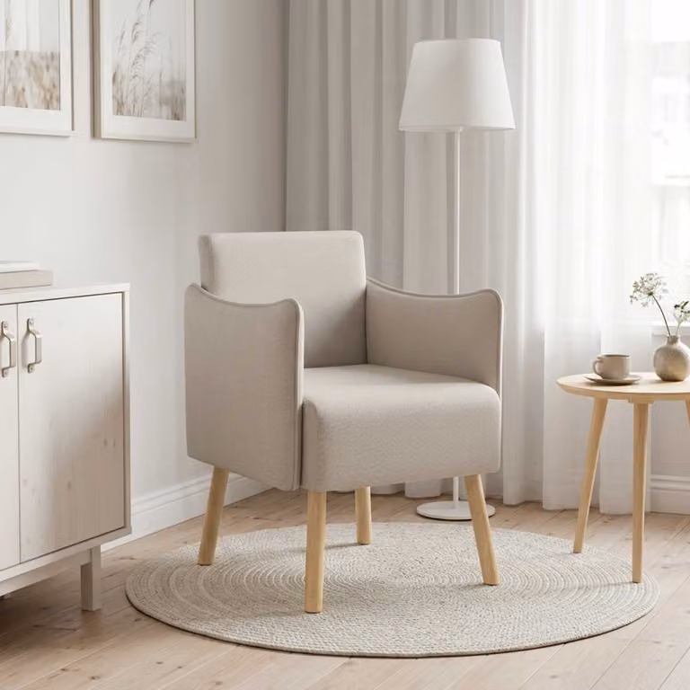 Sedia d'accento moderna vidaXL in velluto beige con braccioli e struttura in legno