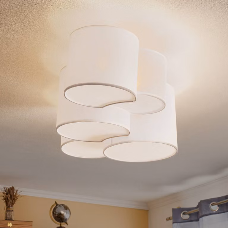 Plafoniera soffitto Mona TK Lighting, dimmerabile, Bianco / Opale, Camera da letto, Tessuto / Stoffa / Seta, Moderno, Plafoniera
