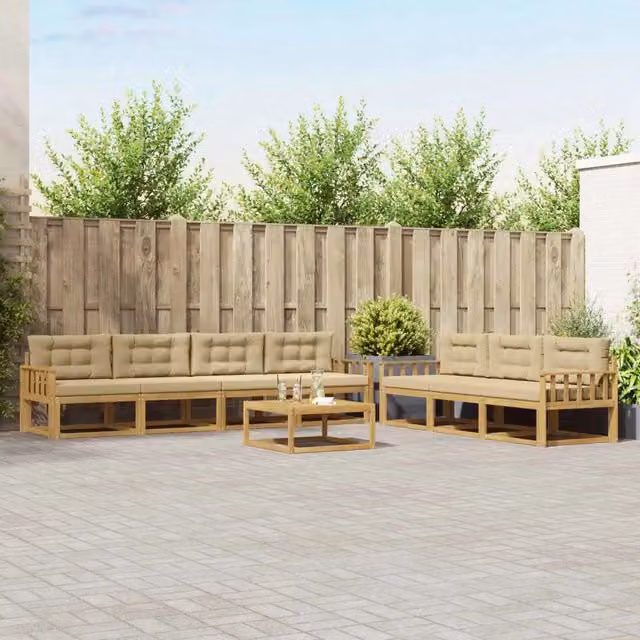 Set di divani da esterno a forma di U con tavolo da caffè vidaXL, 7 pezzi in legno di acacia bianco e beige – 1
