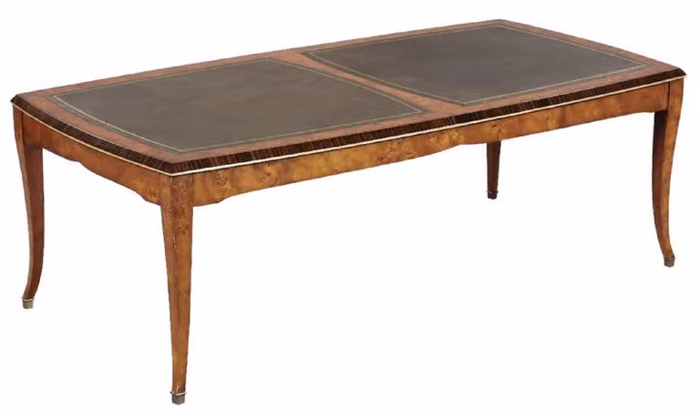Casa Padrino tavolino in stile liberty marrone chiaro / marrone 150 x 75 x h. 47 cm - Elegante tavolino da salotto in legno massiccio con pelle di alta qualità - Mobili da salotto in stile barocco e liberty