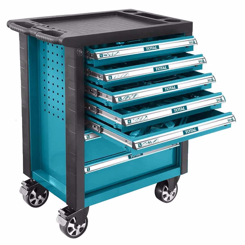 Carrello portautensili con contenitore da officina Total, 162 pezzi, colore turchese, arrotolabile – 2