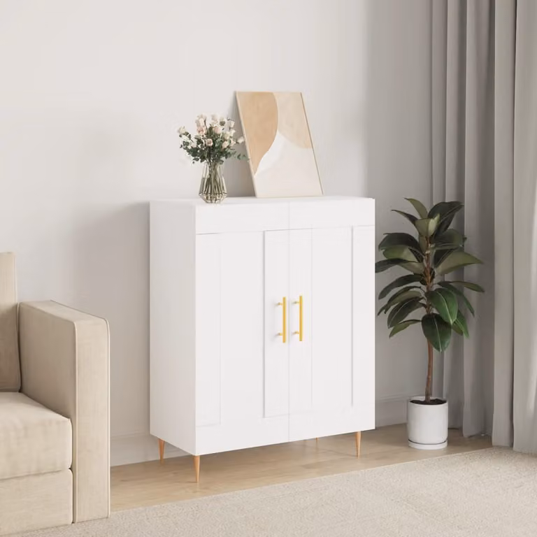 Credenza bianca vidaXL in legno e metallo con finitura opaca L: 69,5 cm, P: 34 cm, H: 90 cm