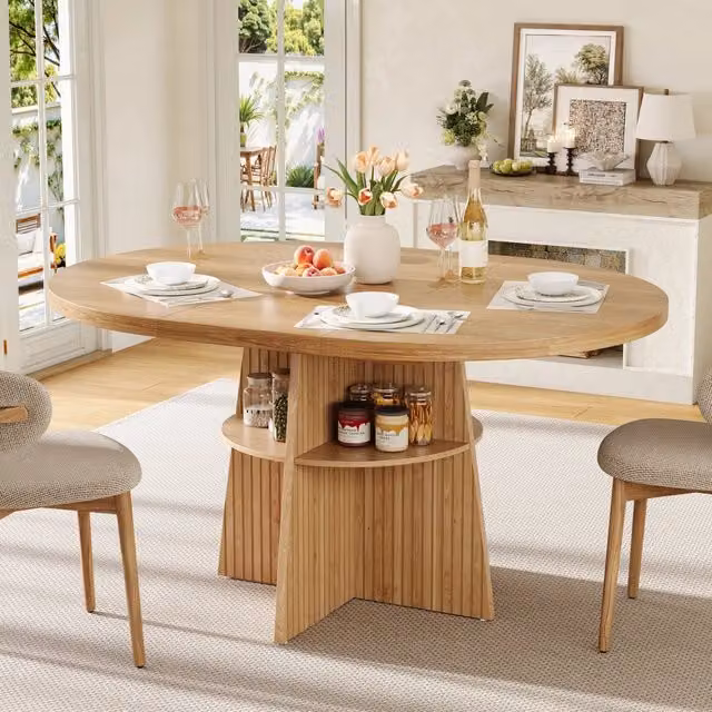 Tavolo da pranzo allungabile ovale con ripiano inferiore in MDF effetto legno naturale 110-150 × 110 × 77.5 cm