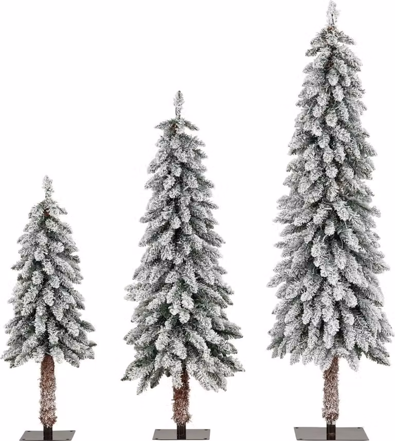 Set di alberi di Natale artificiali con luci e neve, 3 misure