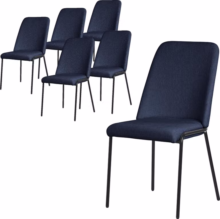 ML-Design set di 6 sedie per sala da pranzo in poliestere blu scuro sedie da cucina con gambe in metallo sedia da soggiorno con schienale sedie imbottite per sala da pranzo