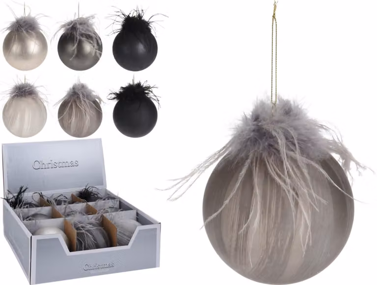 Palla decorativa con piume, 10 cm
