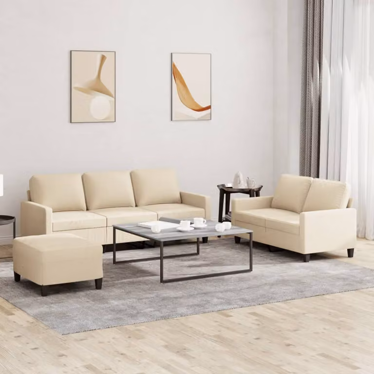 Maison Exclusive - Set divano a 3 pezzi con cuscini in tessuto color crema