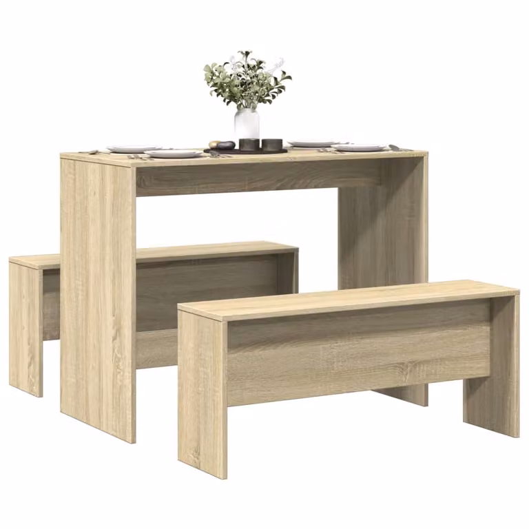Set Tavolo da Pranzo e 2 Panche vidaXL in Rovere Sonoma, Colore Marrone e Beige