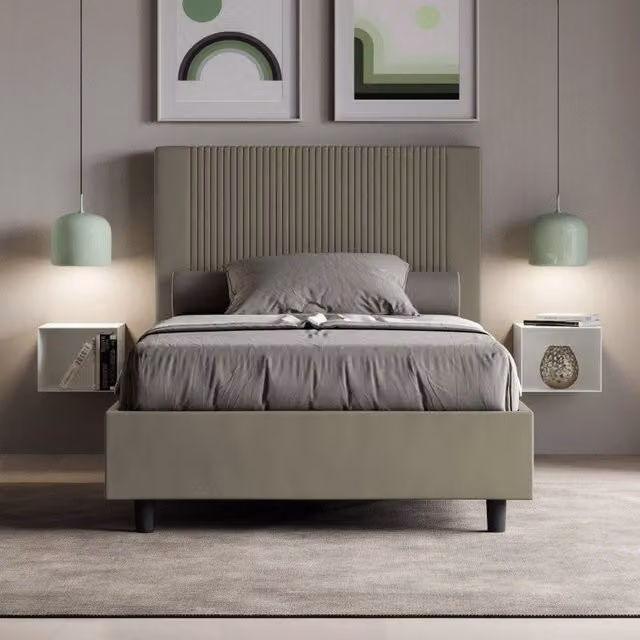 Letto imbottito Goya Ityhome in similpelle color beige, senza rete, L/P/H: 130 x 190 x 145 cm – 1