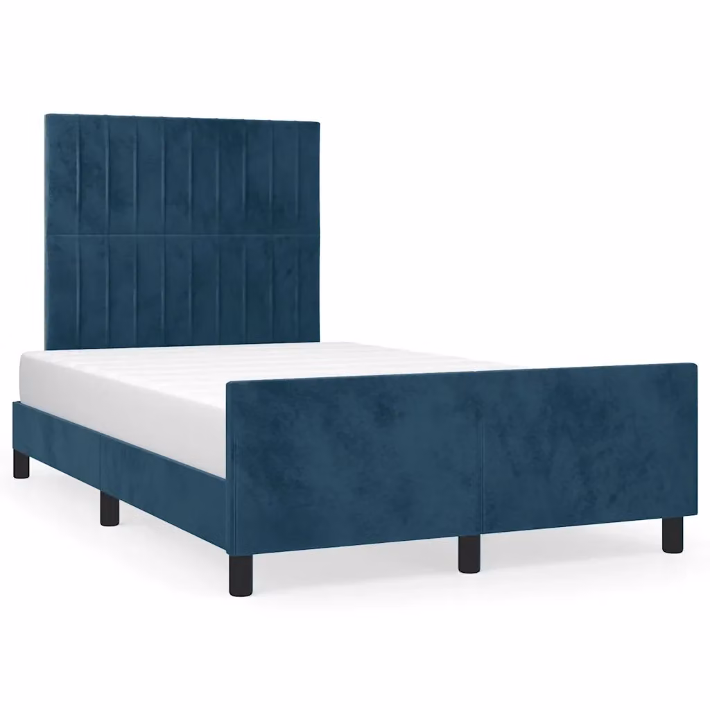 vidaXL Giroletto in Velluto Blu con Struttura in Legno di Larice L/P/H: 120 x 200 x 126 cm – 2