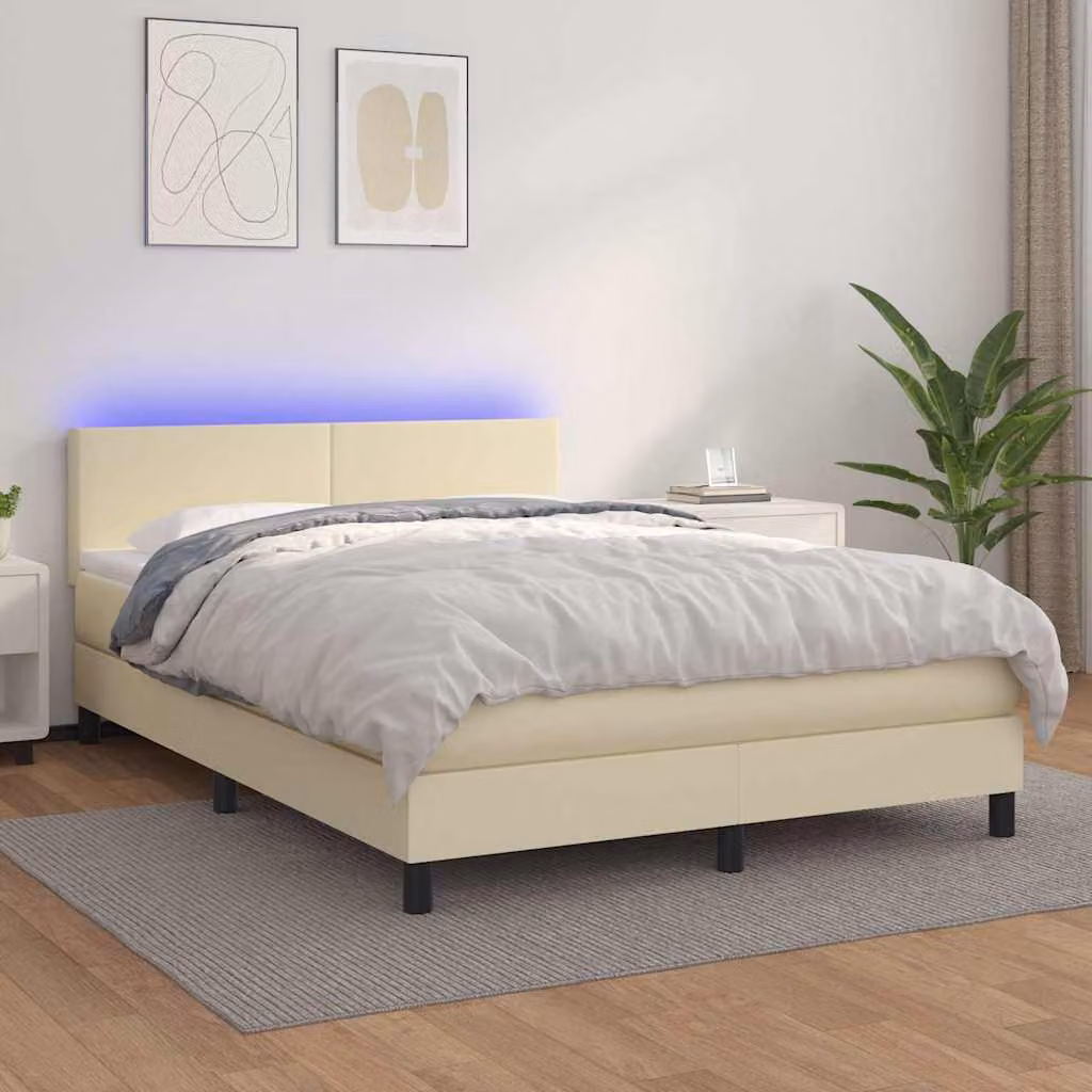 vidaXL Letto Ibrido con Materasso, Illuminazione LED e Porta USB, Beige e Bianco, L/P: 140 x 200 cm