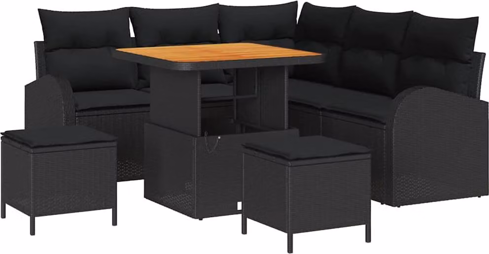 Set Divano da Giardino con cuscino 8 pcs Nero polyrattan