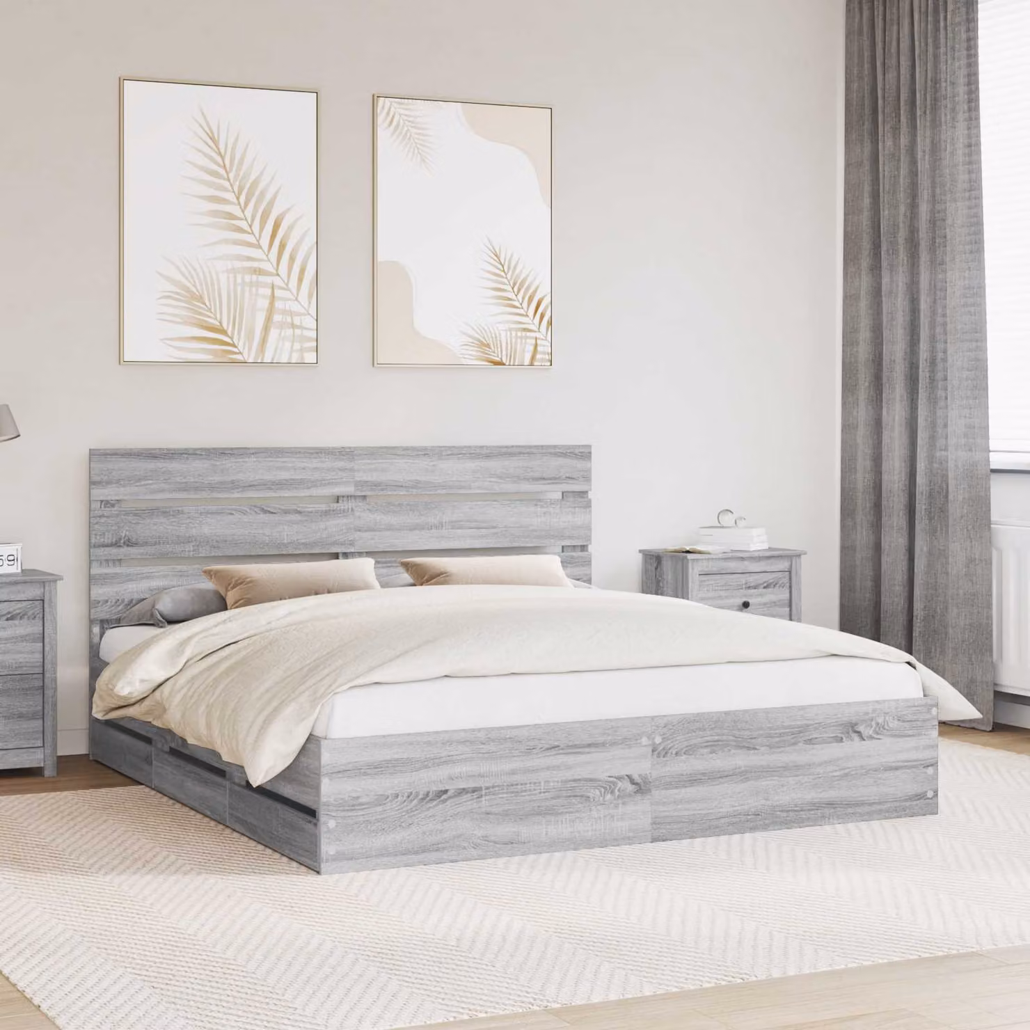vidaXL Struttura del letto con cassetto in legno ingegnerizzato Grigio, L/P/H: 200 x 200 x 206 cm