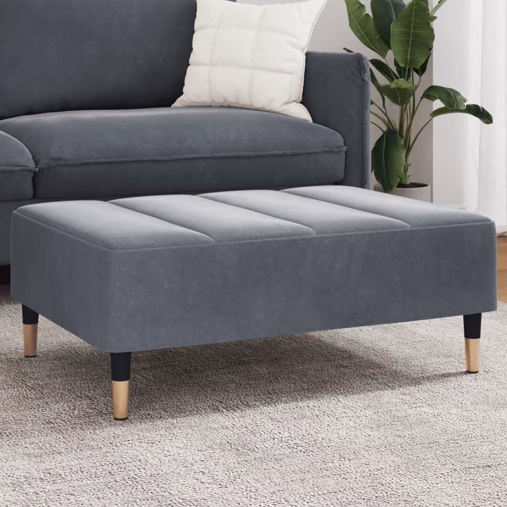 Poggiapiedi vidaXL in Velluto Grigio con Struttura in Metallo L: 77 cm, P: 55 cm, H: 31 cm