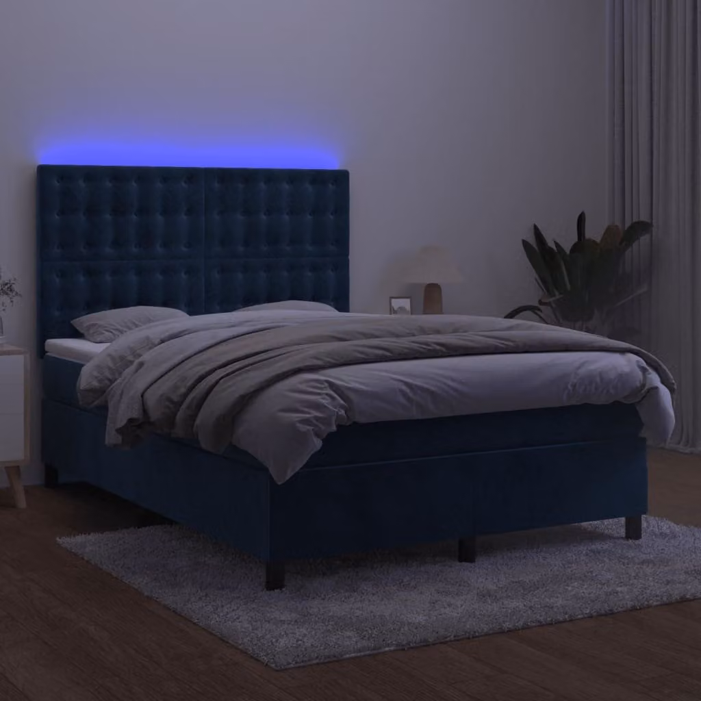 Maison Exclusive - Letto a Molle con Materasso e LED Blu Scuro 140x190 cm