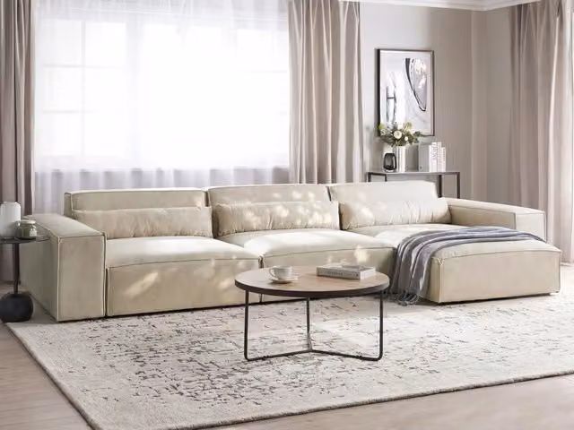 Divano angolare modulare a 3 posti a sinistra Divano componibile in velluto beige con gambe nere Soggiorno moderno