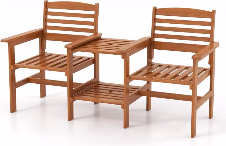 Set di sedute in legno con tavolino e foro per ombrellone Set di mobili da giardino resistenti alle intemperie per la terrazza