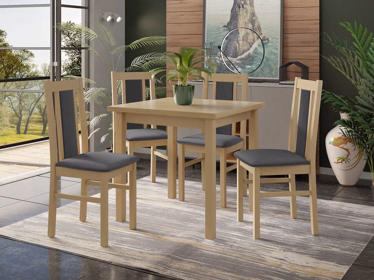 Set da pranzo 4+1 HARDIN 2 - rovere sonoma / grigio scuro