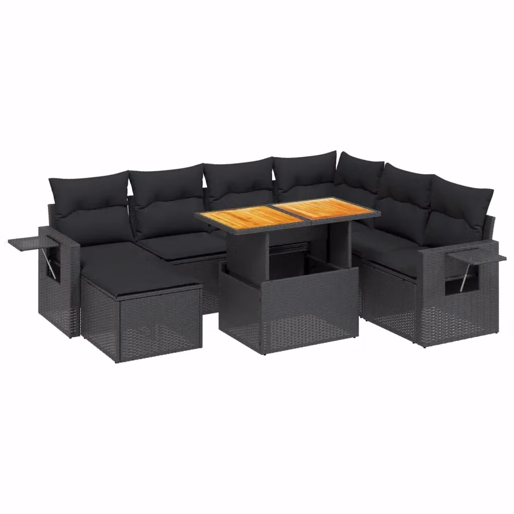 vidaXL Set Divani da Giardino in Polyrattan Nero con Cuscini e Tavolino da Esterno 8 pz – 2
