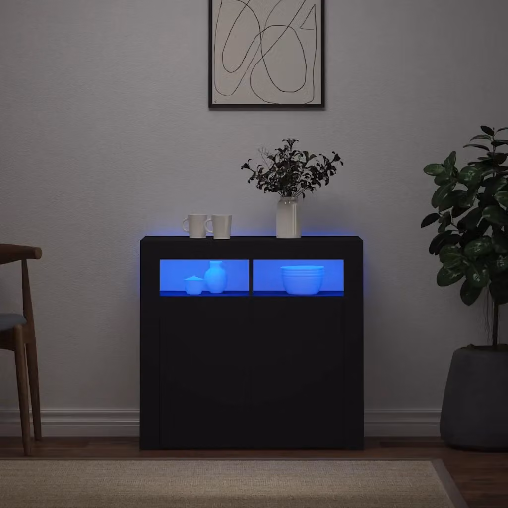 Credenza buffet vidaXL con luci LED nera L 80 cm, P 35 cm, H 75 cm – 2