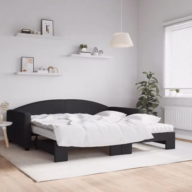 Divano Letto Estraibile vidaXL Nero in Tessuto con Materasso L/P/H: 223 x 100 x 75 cm