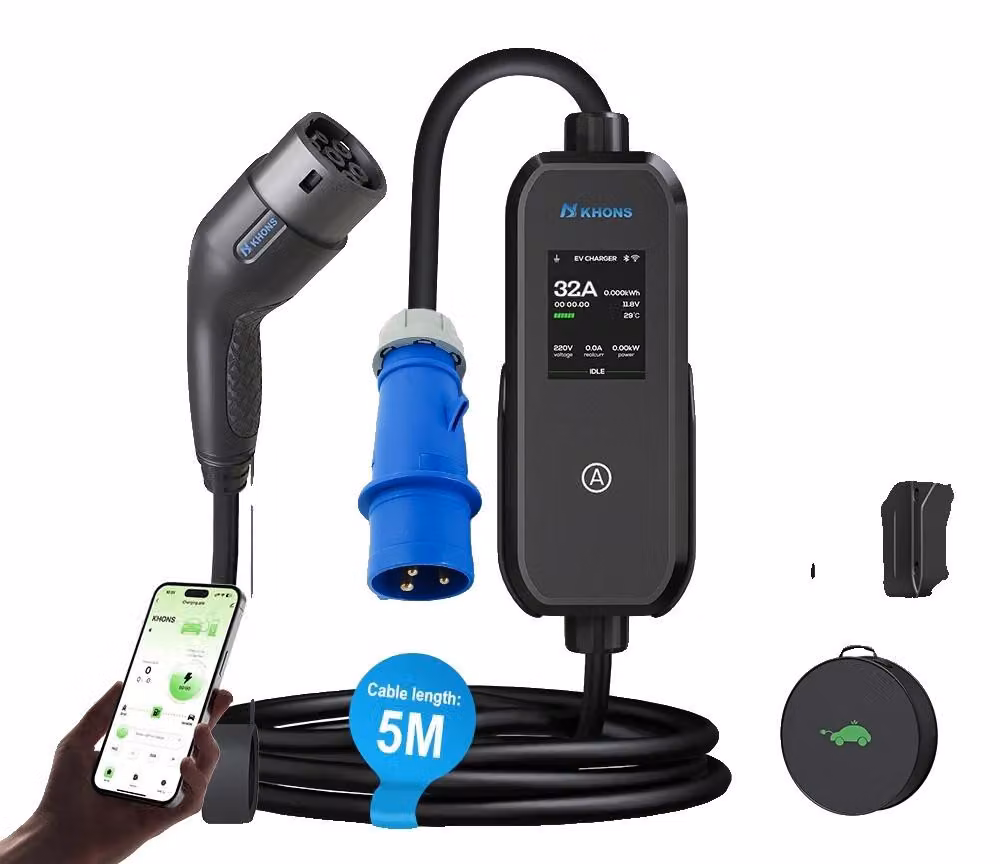 Caricatore per veicoli elettrici, potenza 7 kW, controllo intelligente, include adattatori