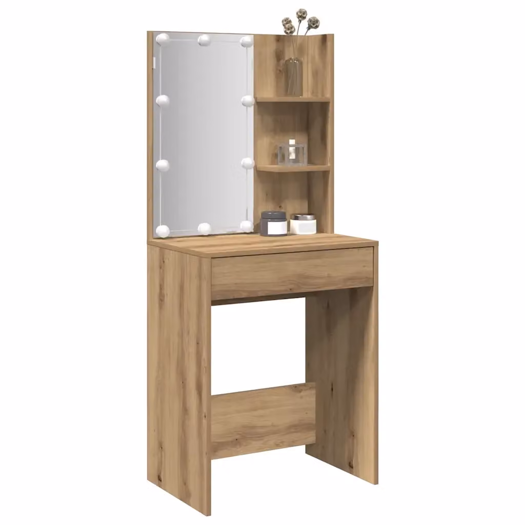 Toeletta con Tavolo da Trucco Hollywood LED in Rovere Marrone L: 60 cm, P: 40 cm, H: 140 cm – 2