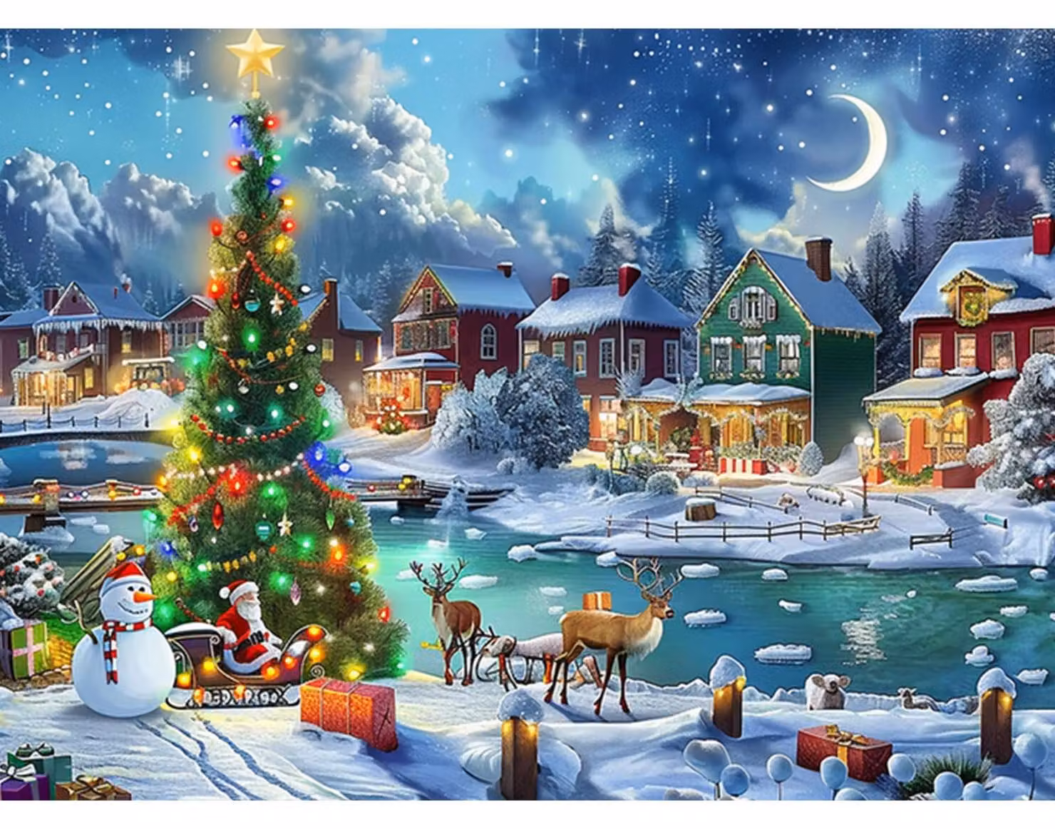 Dipinto a diamante 5D, tema albero di Natale, 40x30 cm, forma circolare, set completo