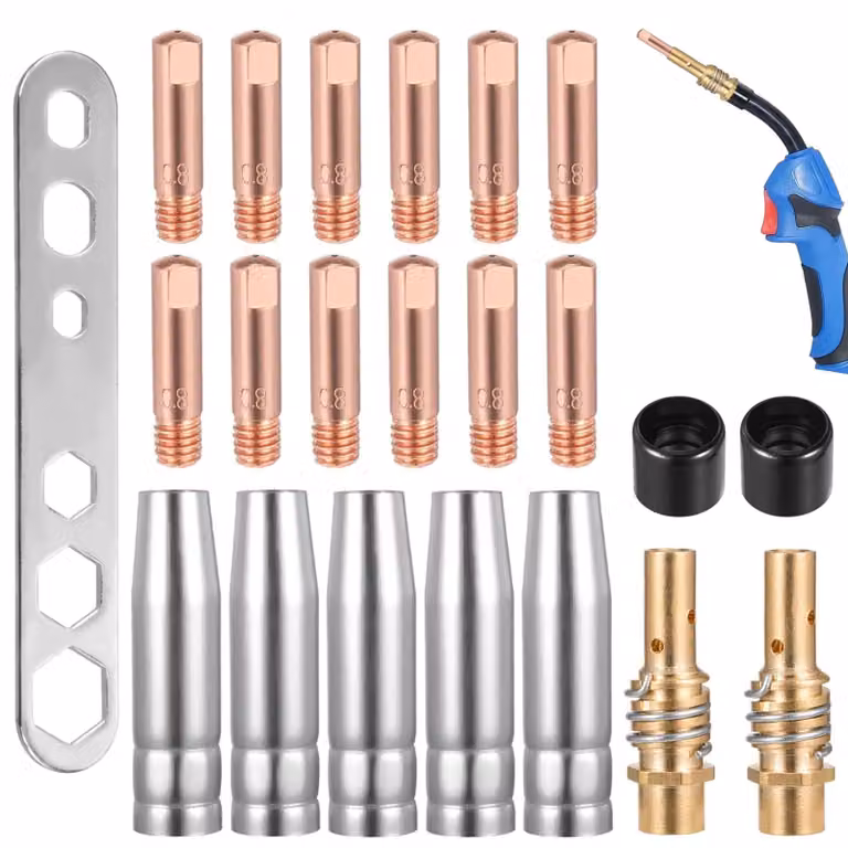 22 kit di ricambio per torcia di saldatura, inclusi 12 ugelli di contatto M6 da 0,8 mm e 5 ugelli di saldatura